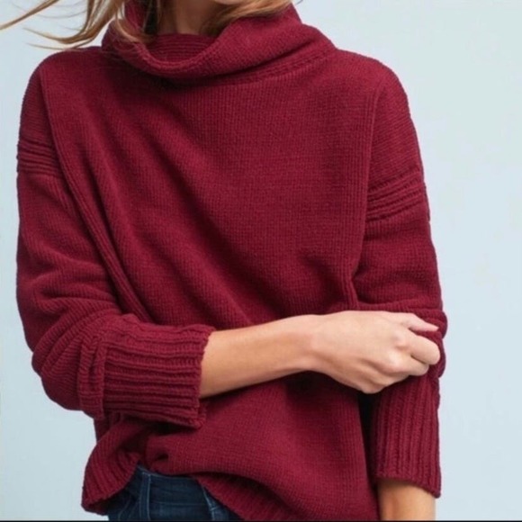 Anthropologie Sweaters - Anthropologie Field Flower Mock Neck Chenille Sweater Burgundy Size XS